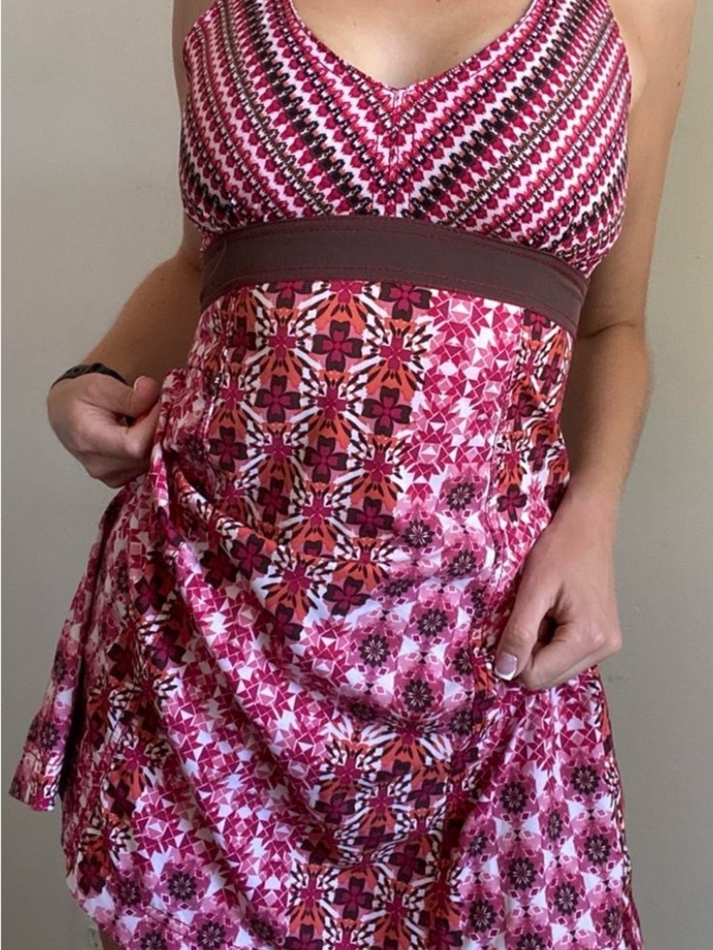 Athleta Pink and Brown Patterned Halter Dress